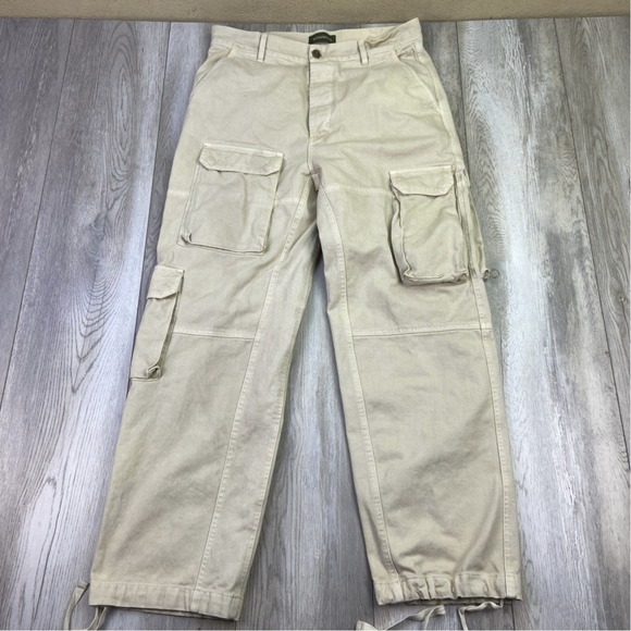 Everyday Uniform womens beige cargo wide leg jeans size 28 Y2K Preppy Boho - Picture 1 of 6